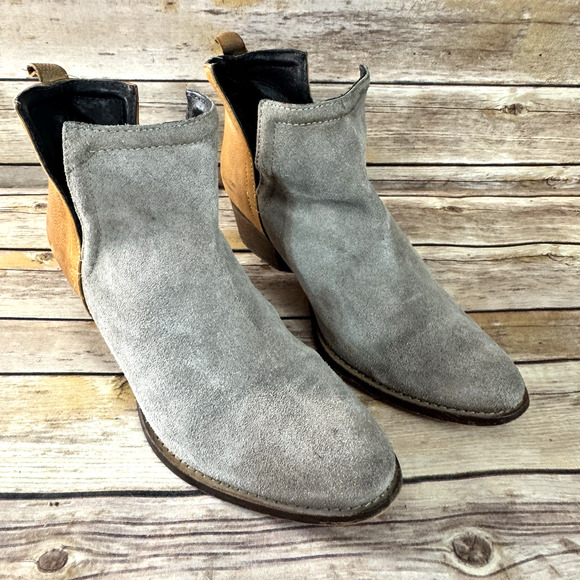Diba True Womens Stone Suede Brown Leather Almond Toe Boho Western Ankle Boots 9 - Picture 1 of 8